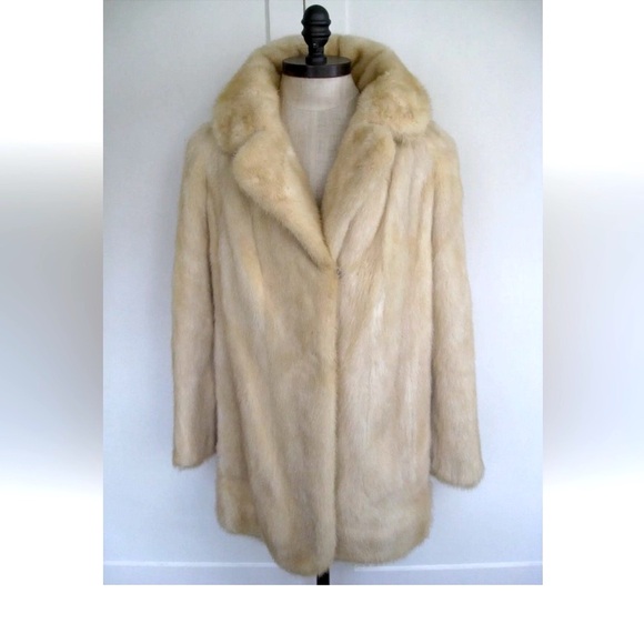 Mink Coat Real Fur Jacket Size S/M Cream Pockets - Picture 1 of 6